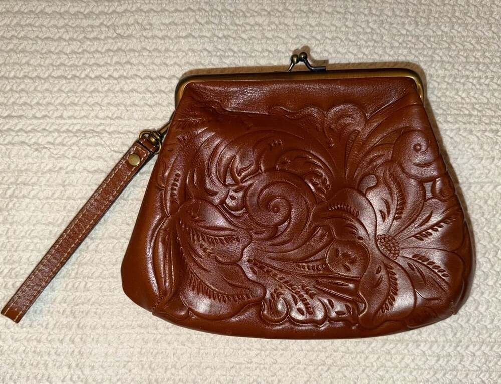 Patricia Nash Savena Tooled Leather Kiss-Lock Wristlet